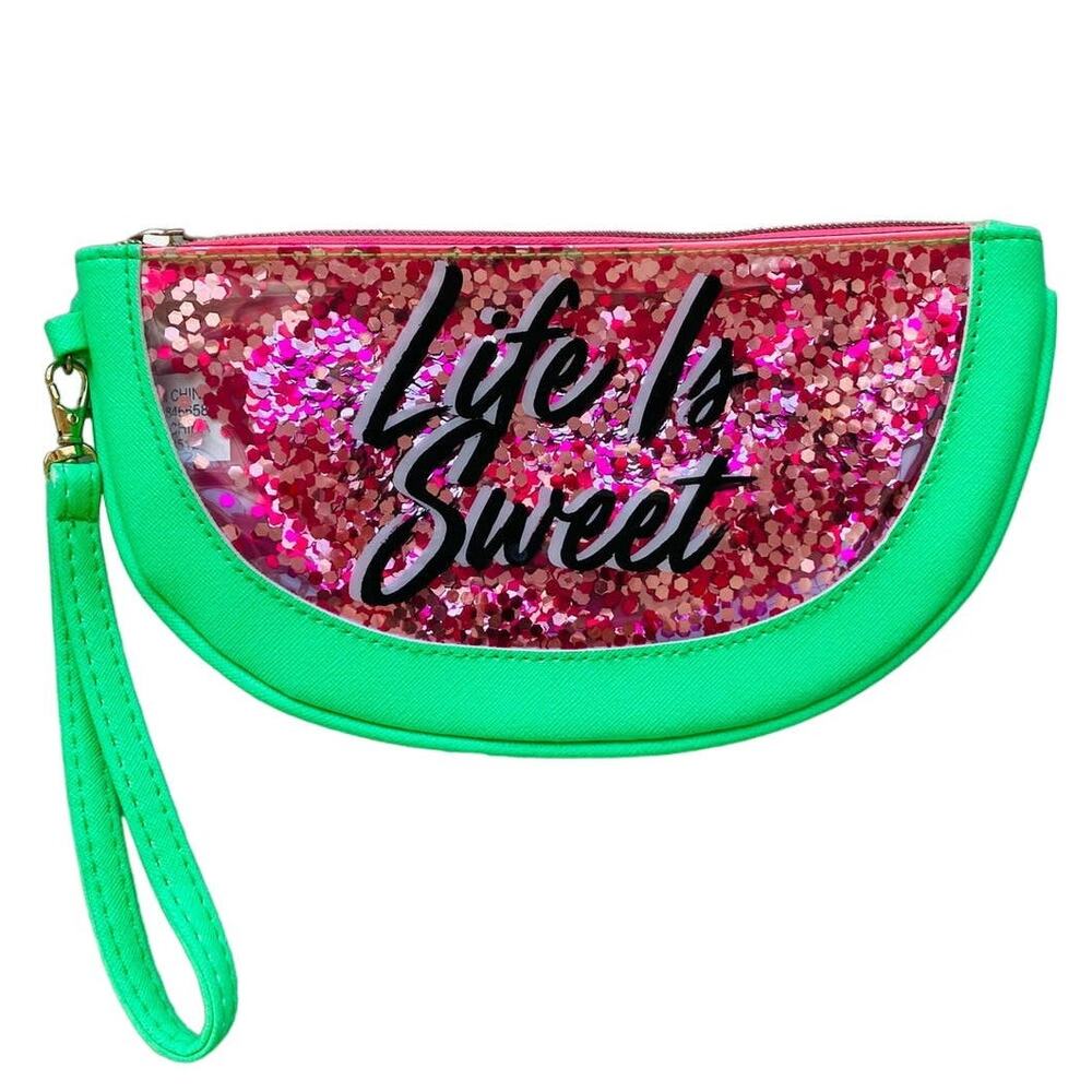 Watermelon Pink Green Glitter Wristlet Life is Sweet